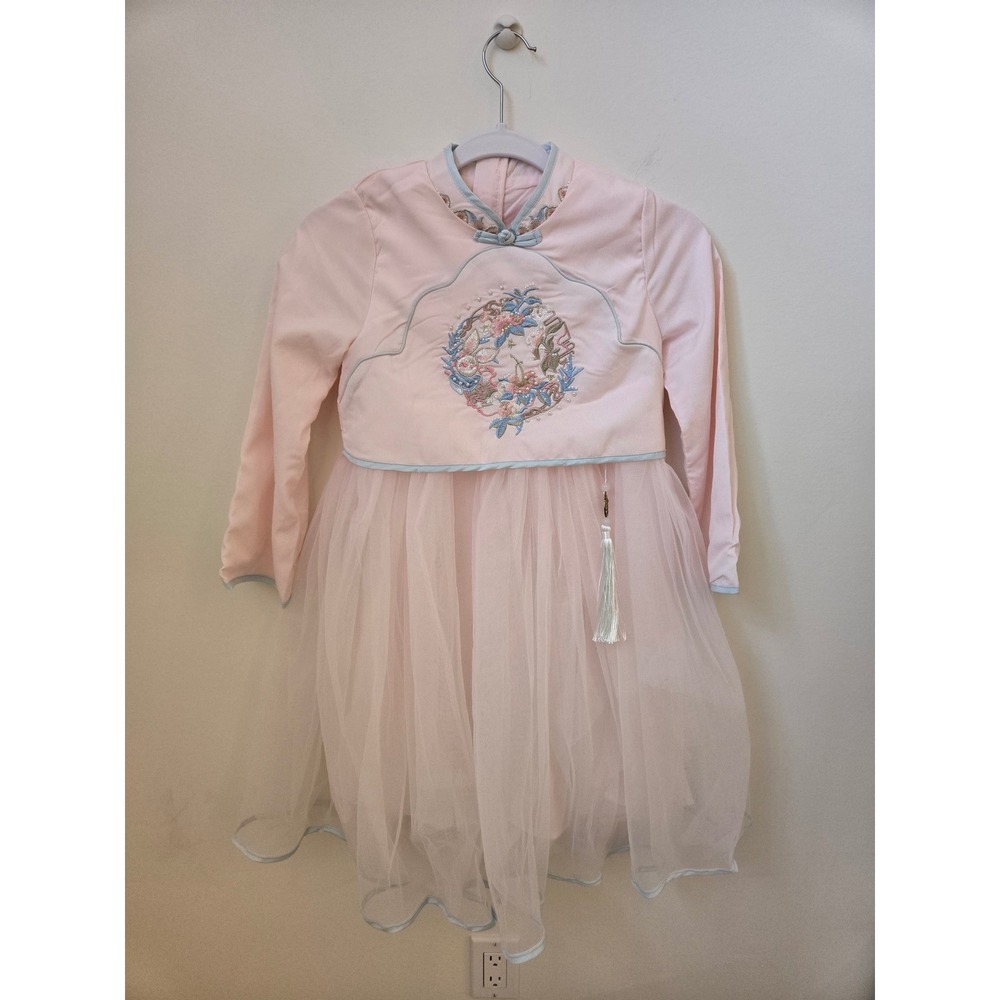 Girls Pink Embroidered Asian Inspired Tulle Dress Size 140 Princess Party Dress